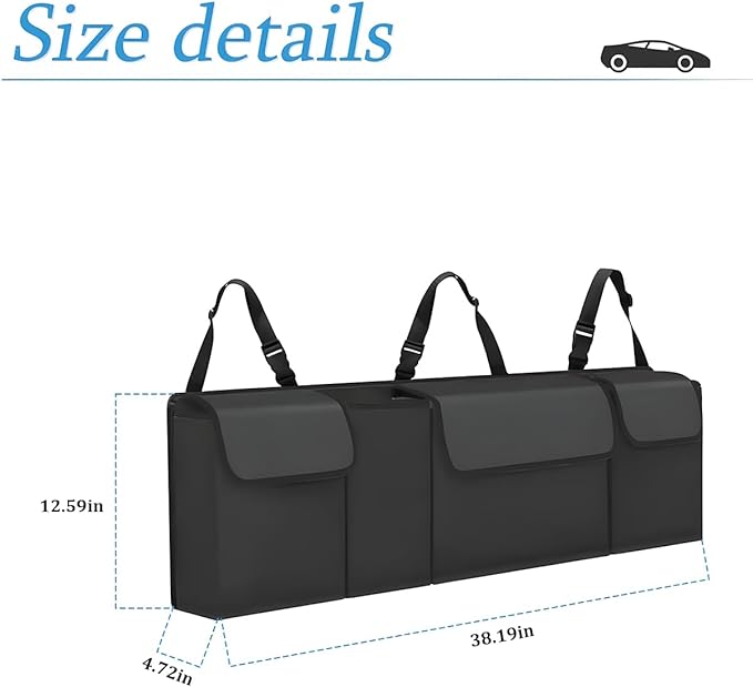 Organizador y almacenamiento para maletero de auto, organizador colgante para SUV, camioneta, impermeable, bolsa de almacenamiento de carga plegable con 4 bolsillos, accesorios interiores de auto para hombres y mujeres