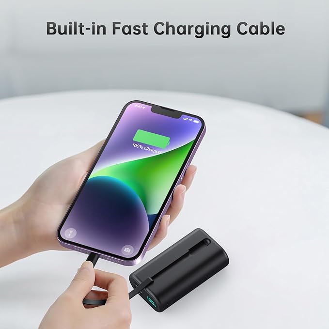 Cargador portátil de 10800 mAh para iPhone, pequeño y ultracompacto de 15 W PD de carga rápida, pantalla LCD con cable integrado compatible con iPhone 14/14 Pro Max /13/12/X/XR/XS/8/7/6, etc