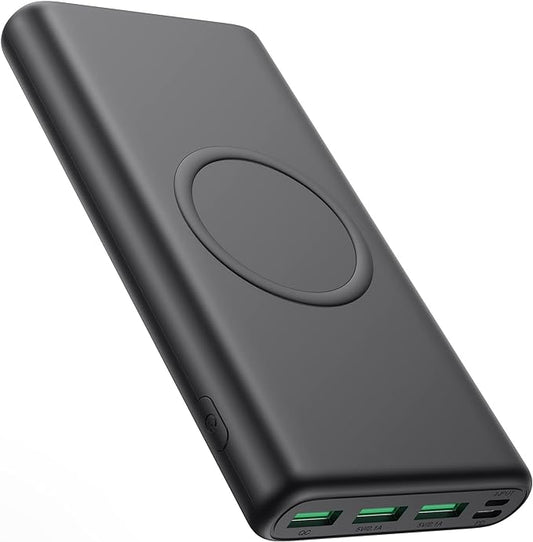 Cargador portátil inalámbrico, 33800 mAh, 15 W, carga inalámbrica rápida, 25 W, PD QC 4.0, cargador de batería externa, 5 salidas y entrada dual, compatible con iPhone 15/14/13/12/11, Android, etc