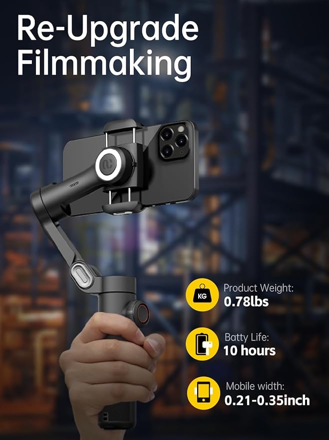 Phone Gimbal Stabilizer 3-Axis Smartphone Foldable Gimbal for iPhone Gimble with Focus Wheel TikTok YouTube Vlog Stabilizer for iPhone 15 14 13 12 Pro Max&Android-Smart XE