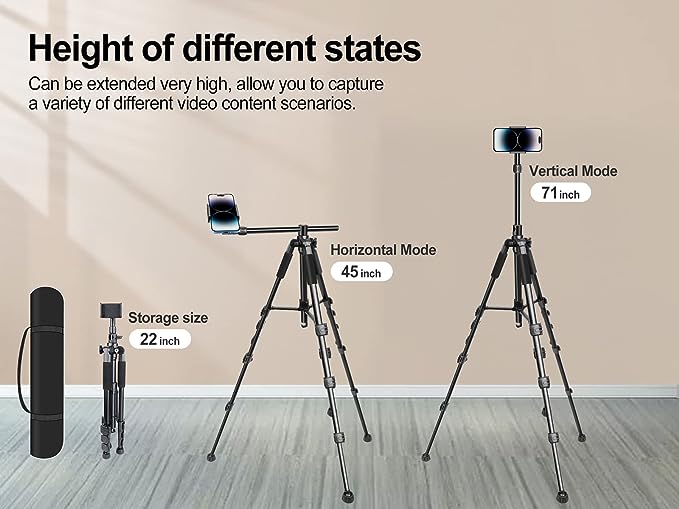 Elitehood iPhone Tripod for Overhead Video Recording [Heavy Duty & Ultra-Stable], 25in Horizontal Long Extendable Boom, 360° Rotation iPhone Tripod Stand with Remote, Vertical 71" Tall Phone Tripod