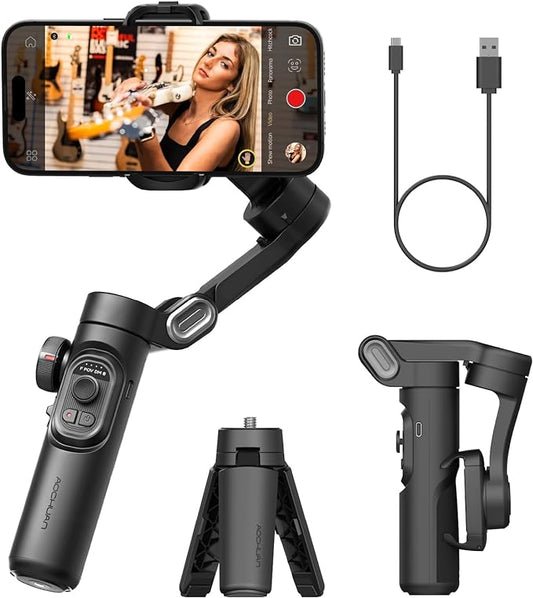 Phone Gimbal Stabilizer 3-Axis Smartphone Foldable Gimbal for iPhone Gimble with Focus Wheel TikTok YouTube Vlog Stabilizer for iPhone 15 14 13 12 Pro Max&Android-Smart XE