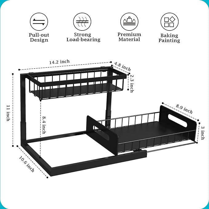 REALINN Organizador y almacenamiento para debajo del fregadero, paquete de 2 organizadores extraíbles para fregadero, estantes de almacenamiento, almacenamiento debajo del fregadero para cocina,