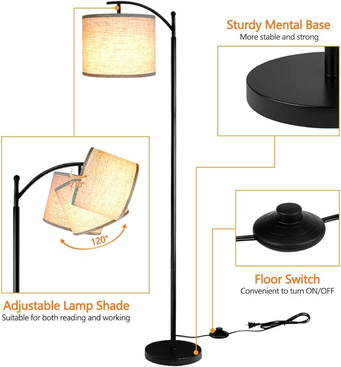 Lámpara de pie para sala de estar, lámpara de pie LED con 2 pantallas para dormitorio, incluye bombilla LED de 9 W - Negro