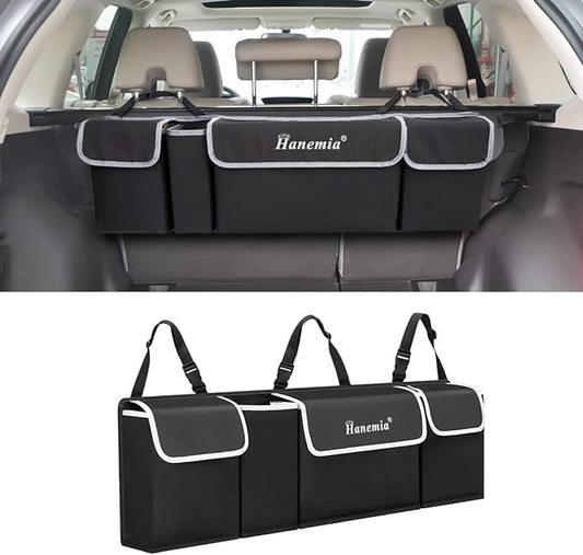 Organizador y almacenamiento para maletero de auto, organizador colgante para SUV, camioneta, impermeable, bolsa de almacenamiento de carga plegable con 4 bolsillos, accesorios interiores de auto para hombres y mujeres