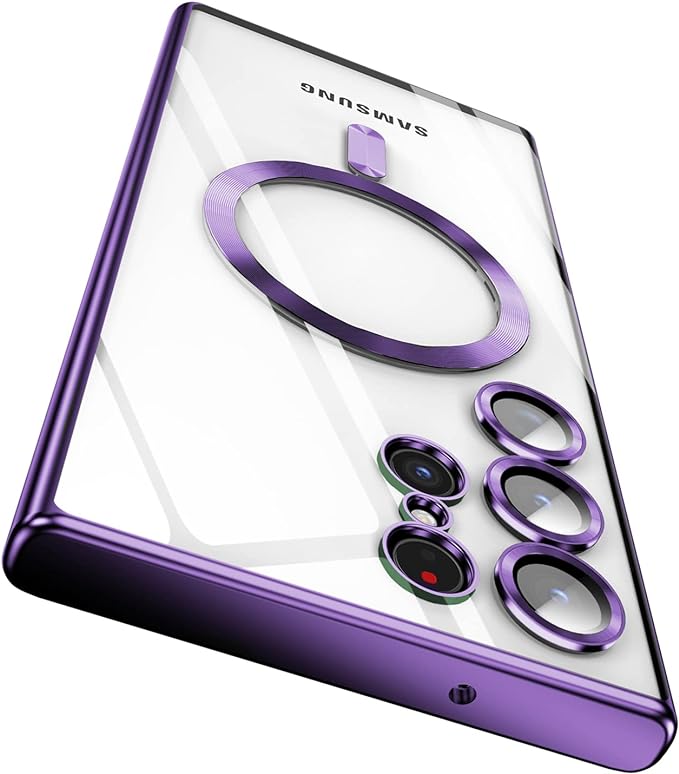 for Samsung Galaxy S23 Ultra MagSafe Case with Camera Lens Protector,Magnetic Clear Case for S23 Ultra,Full Protection Plating Anti-Scratch Slim Thin Case Cover,Purple