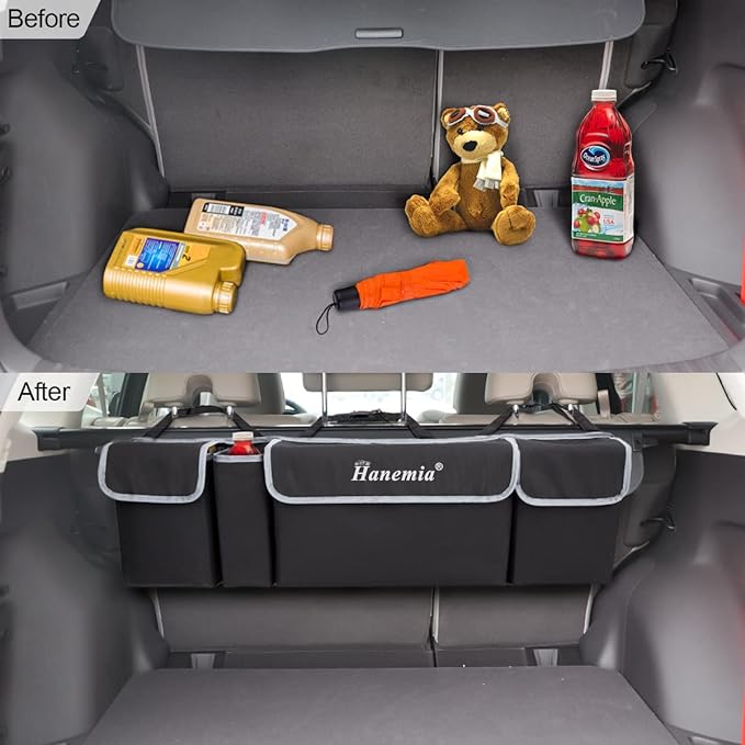 Organizador y almacenamiento para maletero de auto, organizador colgante para SUV, camioneta, impermeable, bolsa de almacenamiento de carga plegable con 4 bolsillos, accesorios interiores de auto para hombres y mujeres