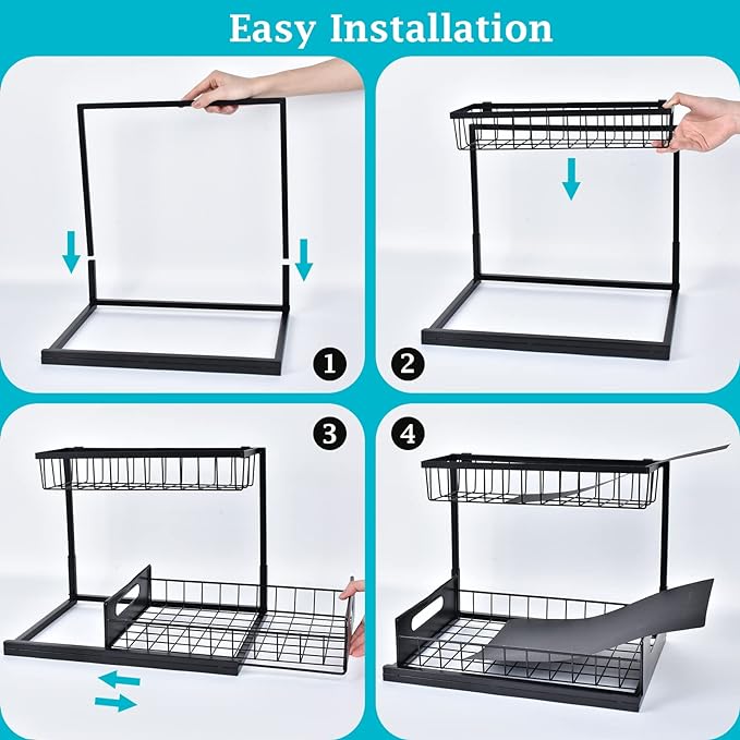 REALINN Organizador y almacenamiento para debajo del fregadero, paquete de 2 organizadores extraíbles para fregadero, estantes de almacenamiento, almacenamiento debajo del fregadero para cocina,