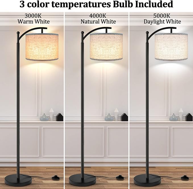 Lámpara de pie para sala de estar, lámpara de pie LED con 2 pantallas para dormitorio, incluye bombilla LED de 9 W - Negro