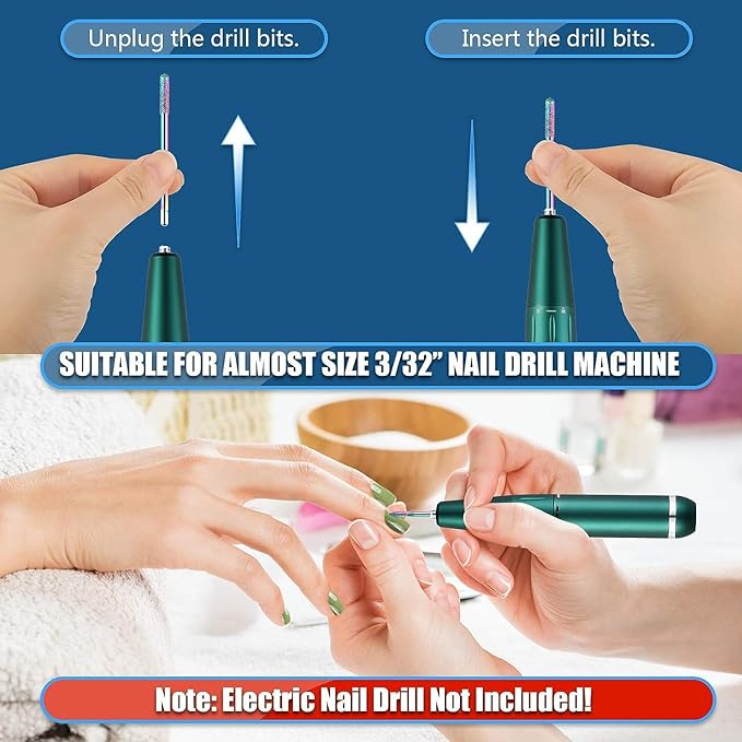 21pcs Nail Drill Bits Sets, 3/32 Inch Diamond Cuticle Electric Nail File and Ceramic Acrylic Gel Nail Bit Kit, Acrylic Nail Art Tools, Carbide Cuticle Remover Bits for Manicure Pedicure, Home Salon