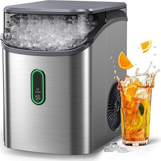 Silonn Nugget Ice Maker Countertop, Pebble Ice Maker with Soft Chewable Ice, One-Click Operation Ice Machine with Self-Cleaning, 33lbs/24H, Stainless Steel