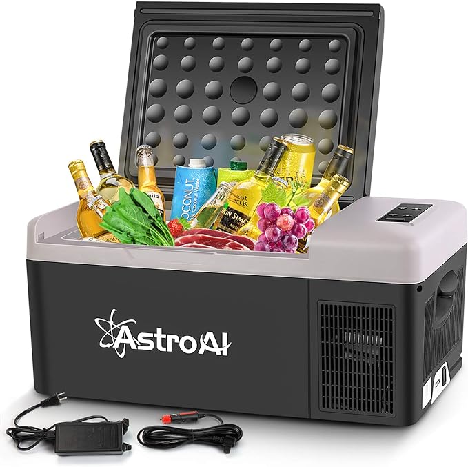 AstroAI 12 Volt Car Refrigerator, 12V Portable Freezer 16 Quart Camping Fridge Cooler 15L (-4℉~68℉) with 12/24V DC & 110V AC for Car, RV, Truck, Van, Boat for Camping, Travel, Fishing Outdoor