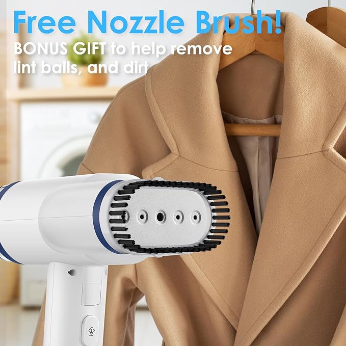 Handheld Steamer for Clothes, 2 in 1 Foldable Garment Steamer, 30s Heat-up, 1300W Powerful Fabric Wrinkles Remover with Brush, Portable Steam Iron for Office, Home and Travel