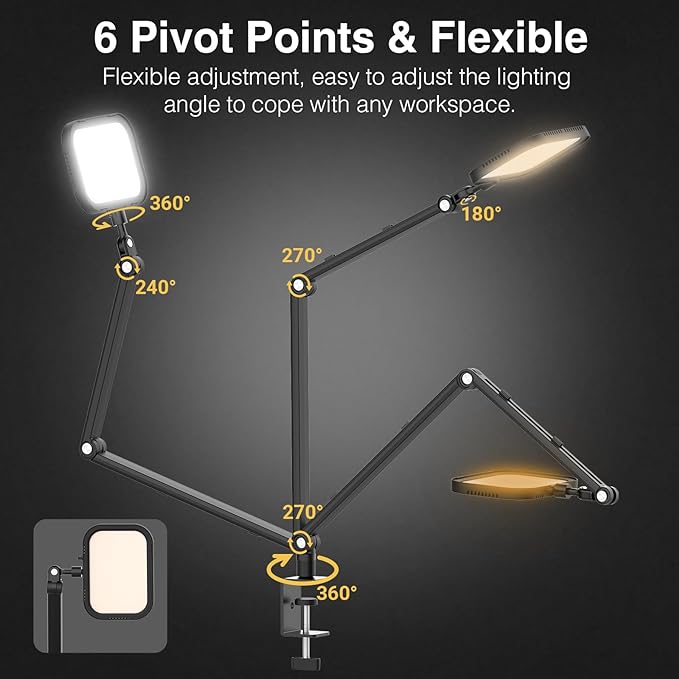 APEXEL Desk Video Conference Light for Zoom Meeting, Webcam Light with C-Clamp, 360° Rotate & Adjust Arm, Desk Zoom Light for Home Office, Laptop Video Calls, Live Streaming, Video Recording Podcast