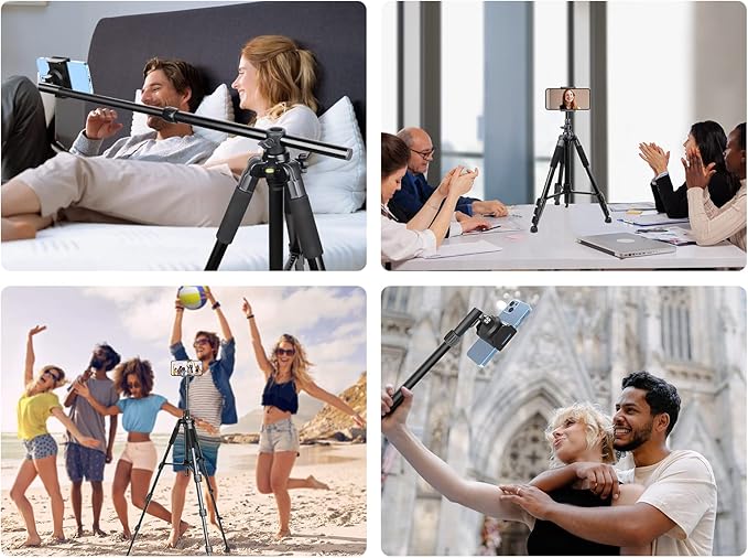 Elitehood iPhone Tripod for Overhead Video Recording [Heavy Duty & Ultra-Stable], 25in Horizontal Long Extendable Boom, 360° Rotation iPhone Tripod Stand with Remote, Vertical 71" Tall Phone Tripod