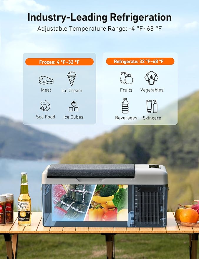 AstroAI 12 Volt Car Refrigerator, 12V Portable Freezer 16 Quart Camping Fridge Cooler 15L (-4℉~68℉) with 12/24V DC & 110V AC for Car, RV, Truck, Van, Boat for Camping, Travel, Fishing Outdoor