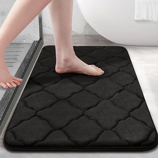 Olanly - Alfombra de baño de espuma viscoelástica, ultra suave, antideslizante y absorbente, lavable a máquina, cómoda, gruesa alfombra de baño para suelo de baño, bañera y ducha, 17 x 24 pulgadas, color negro