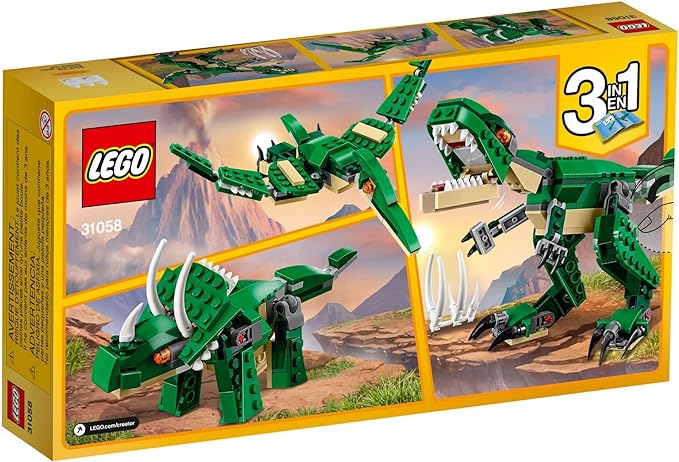 LEGO Creator 3 en 1 Mighty Dinosaur Toy se transforma de T-Rex a triceratops a figuras de dinosaurio pterodáctilo, gran regalo para niños y niñas de 7 a 12 años, 31058