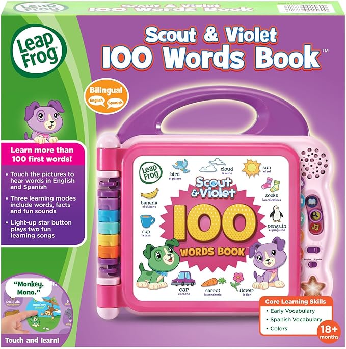 LeapFrog - Libro interactivo Scout and Violet 100 Words Book (exclusivo de Amazon), color púrpura