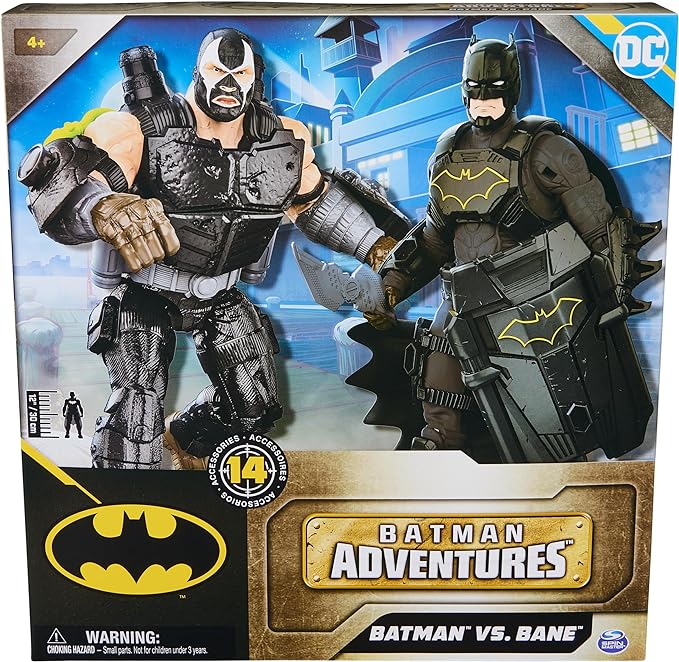 DC Comics, Paquete de batalla de Batman Adventures, juego de figuras de acción de Bane y Batman, 14 accesorios de armadura, juguete de superhéroe de 12 pulgadas para niños y niñas